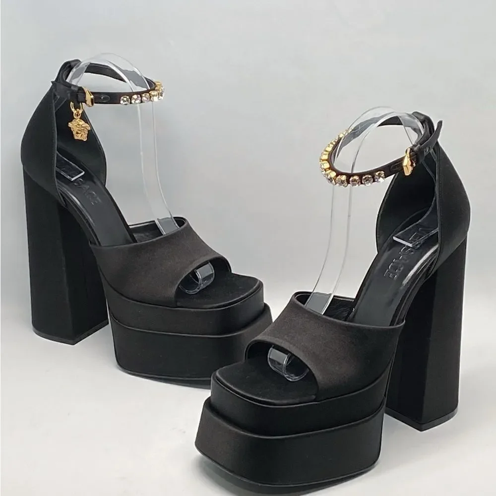 Versace Medusa Crystal Ankle-Strap Platform Sandals size 37.5
